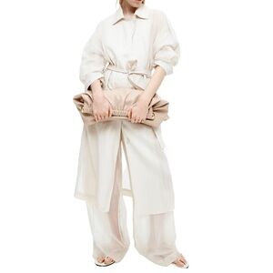 🍒NEW H&M Ramie Trench Coat in Pearl, Size Medium